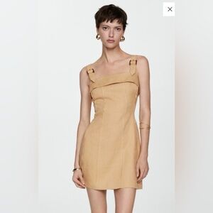 Mango Buckle-Strap Mini Dress in Tan